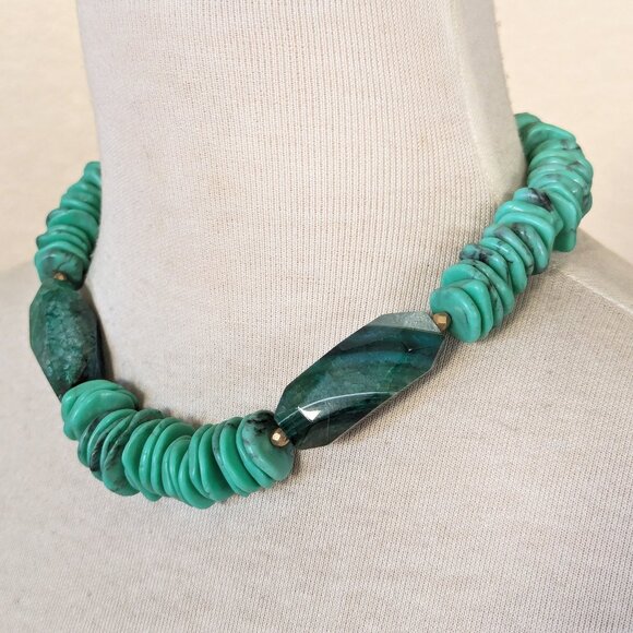 Southwestern Seafoam Green & Turquoise Chunky Agate Statement Necklace - Picture 2 of 3